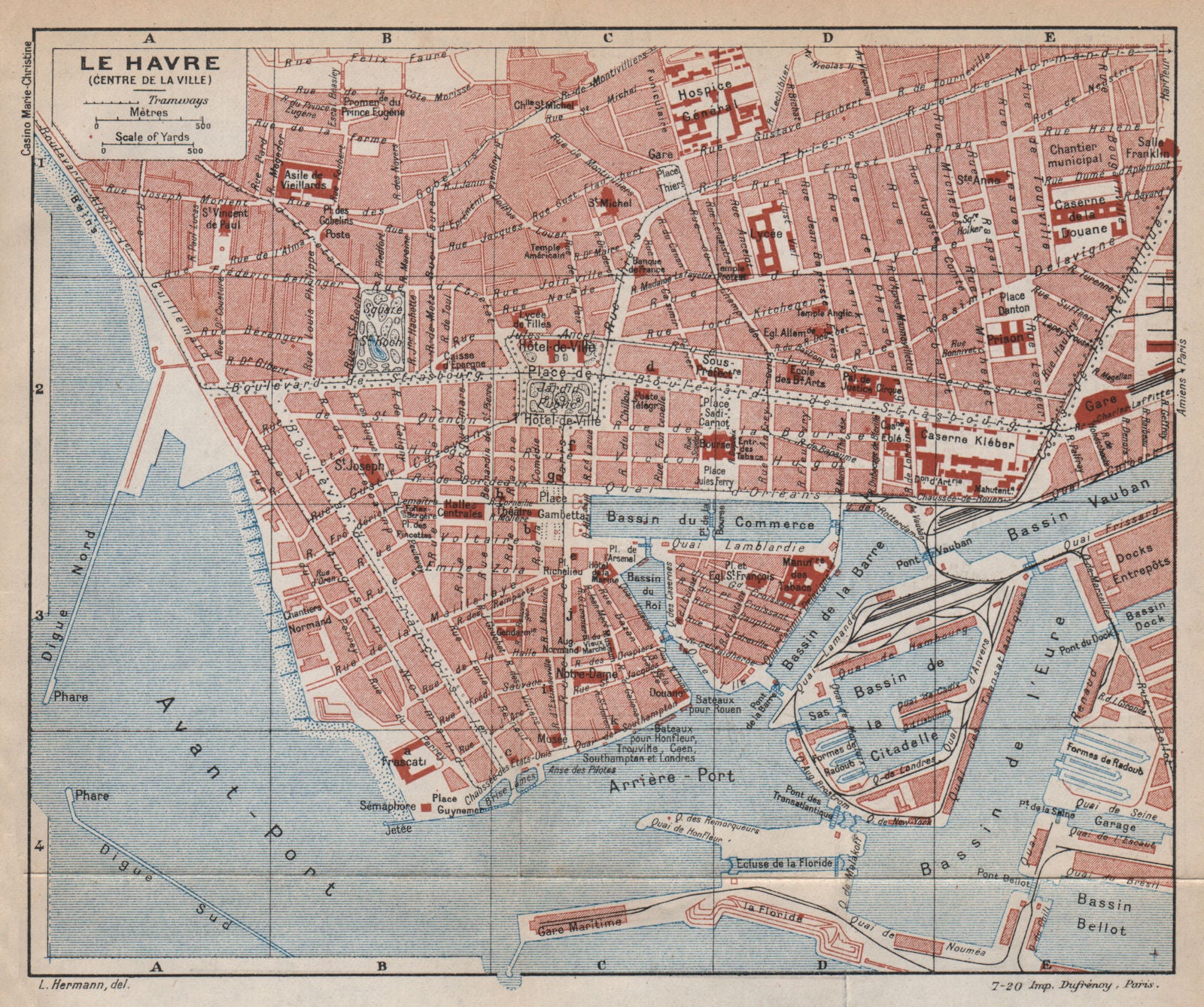 LE HAVRE. Vintage town city map plan. Seine-Maritime. Centre de la ville 1925